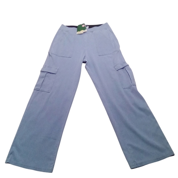 Halara Magic Mid Rise Straight Leg Stretchy Knit Cargo Jeans Light Blue L - Picture 4 of 11